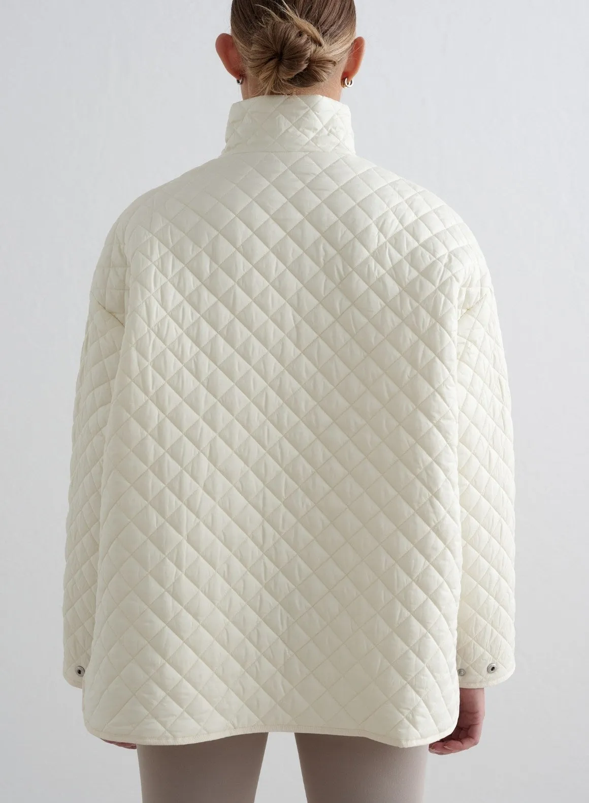 Almond White Oversized Quilted Jacket