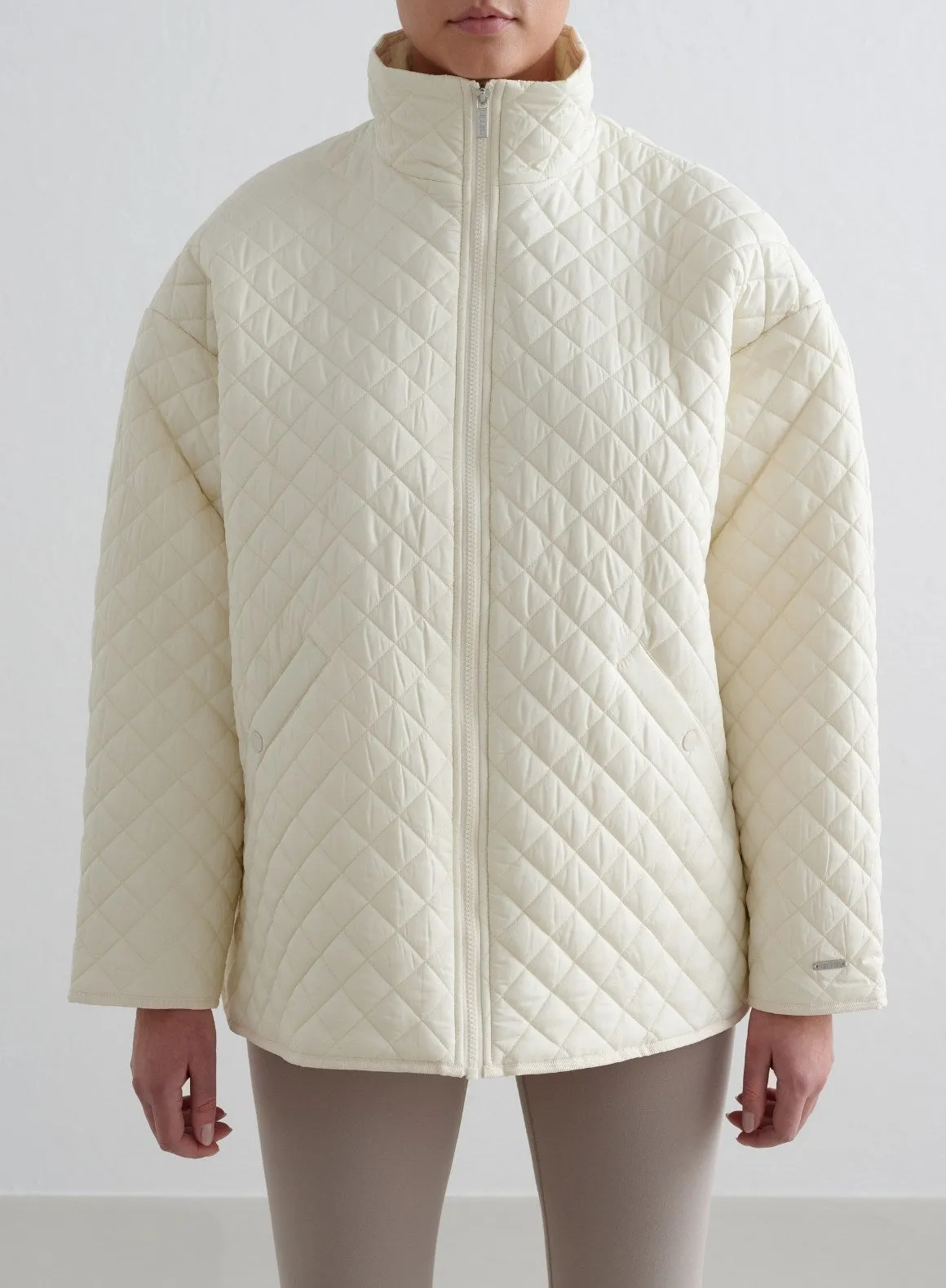 Almond White Oversized Quilted Jacket