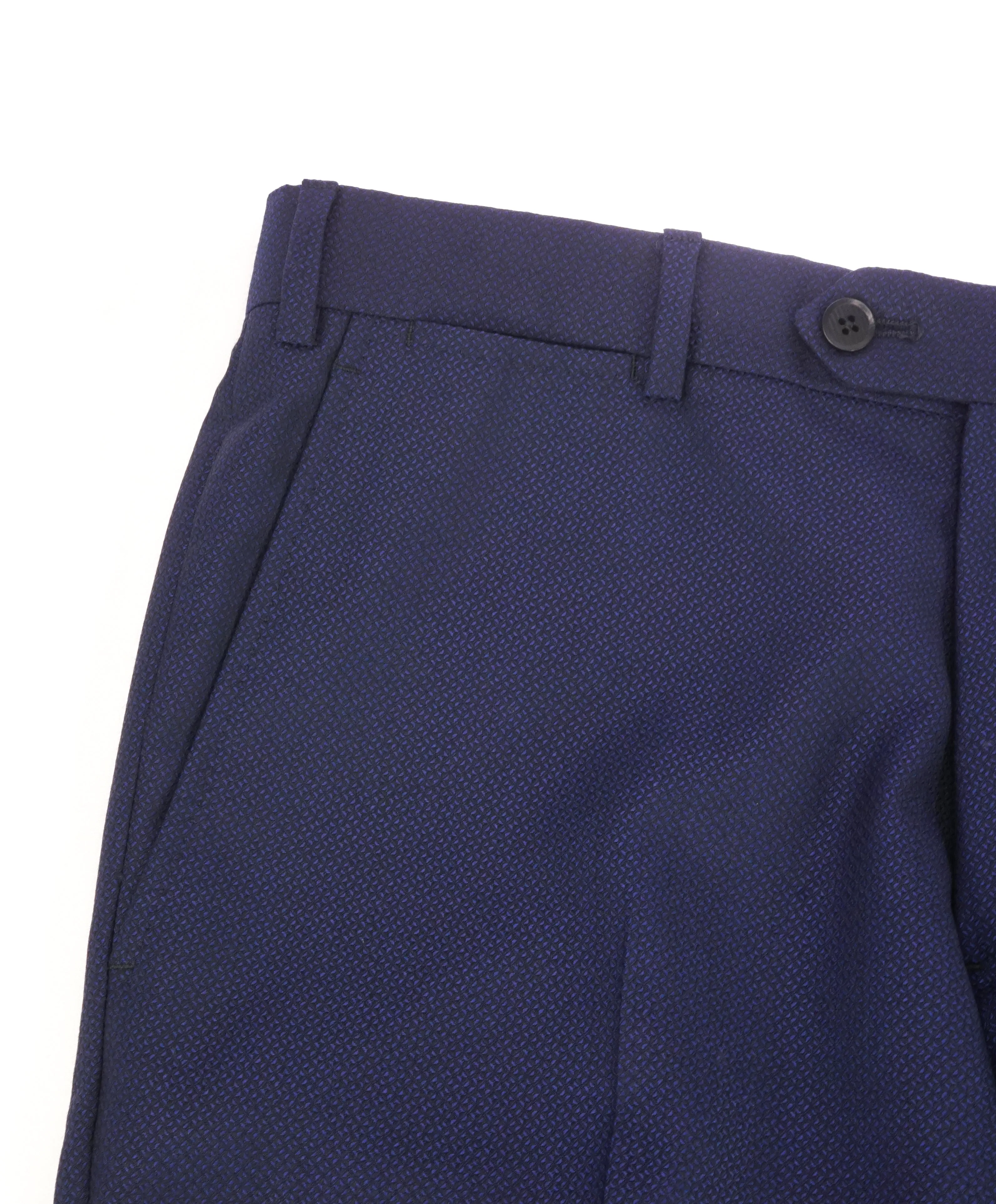 ARMANI COLLEZIONI - Geometric Jacquard Weave Blue Flat Front Dress Pants - 33W