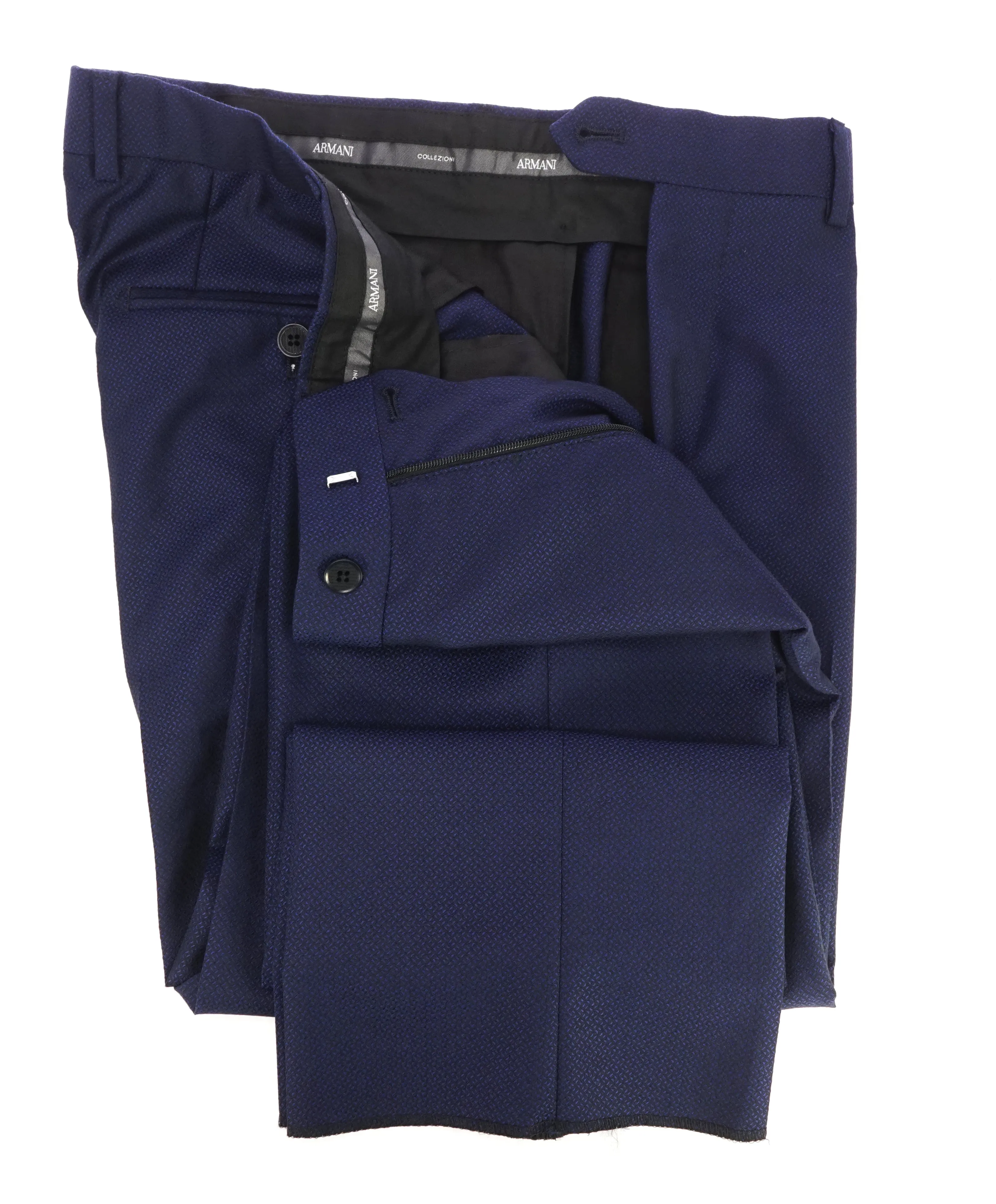 ARMANI COLLEZIONI - Geometric Jacquard Weave Blue Flat Front Dress Pants - 33W
