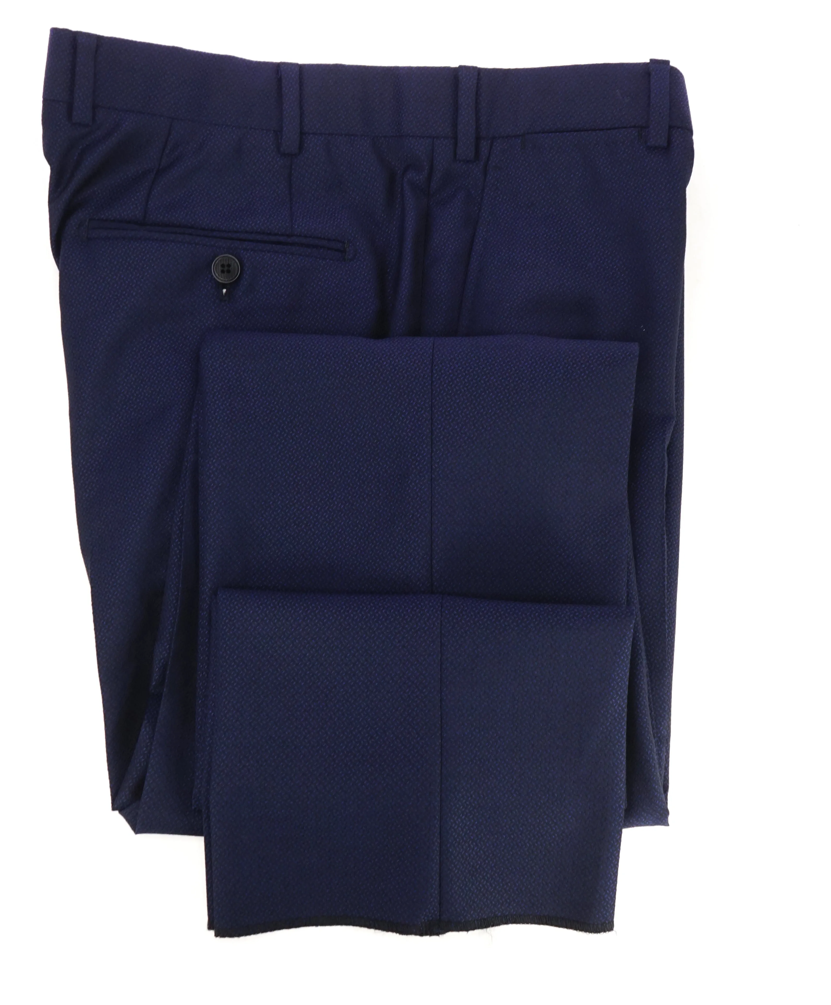 ARMANI COLLEZIONI - Geometric Jacquard Weave Blue Flat Front Dress Pants - 33W