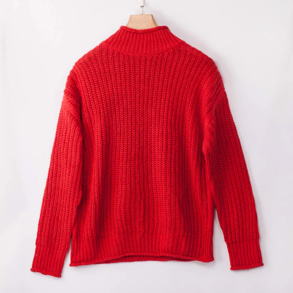 Autumn and Winter Women's Three-color Long-sleeved Turtleneck Sweater Loose Sweater