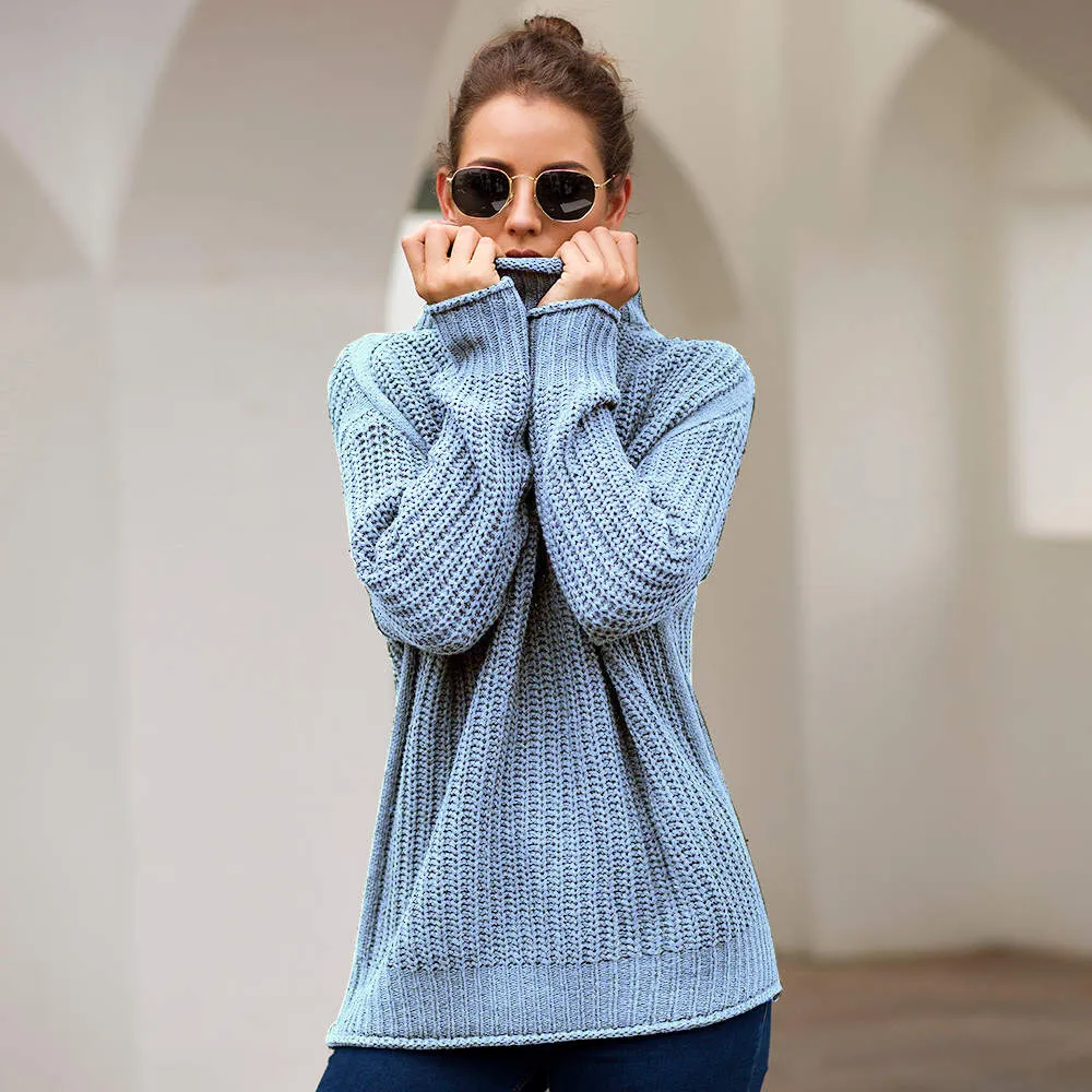 Autumn and Winter Women's Three-color Long-sleeved Turtleneck Sweater Loose Sweater