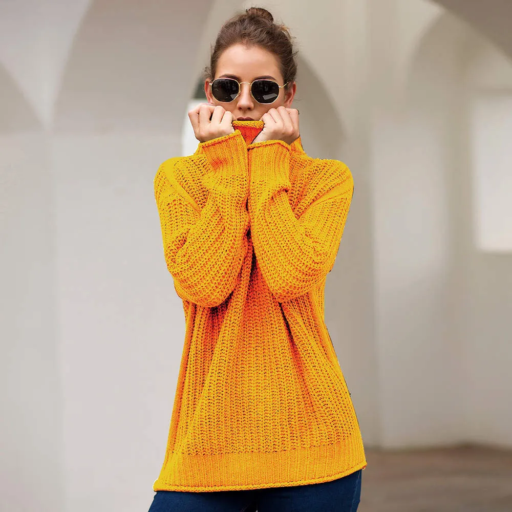 Autumn and Winter Women's Three-color Long-sleeved Turtleneck Sweater Loose Sweater