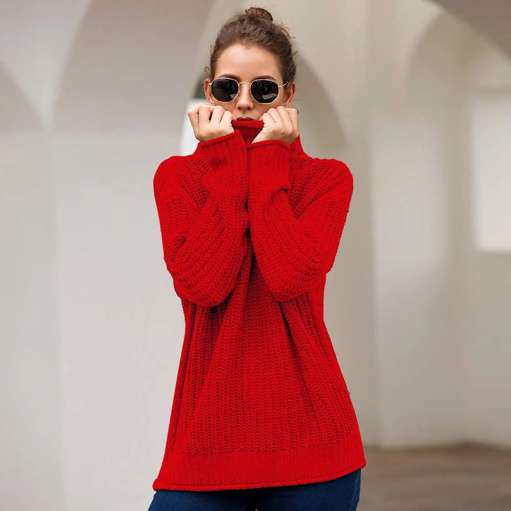 Autumn and Winter Women's Three-color Long-sleeved Turtleneck Sweater Loose Sweater