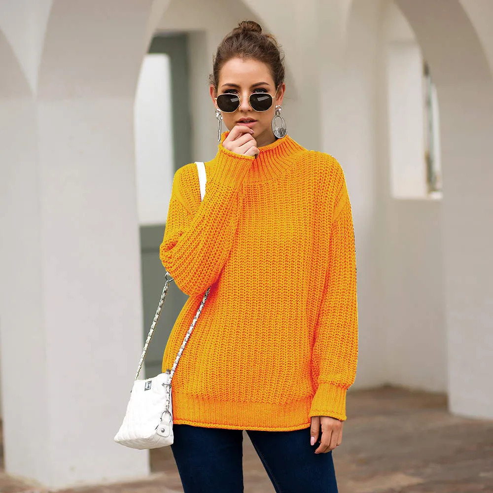 Autumn and Winter Women's Three-color Long-sleeved Turtleneck Sweater Loose Sweater
