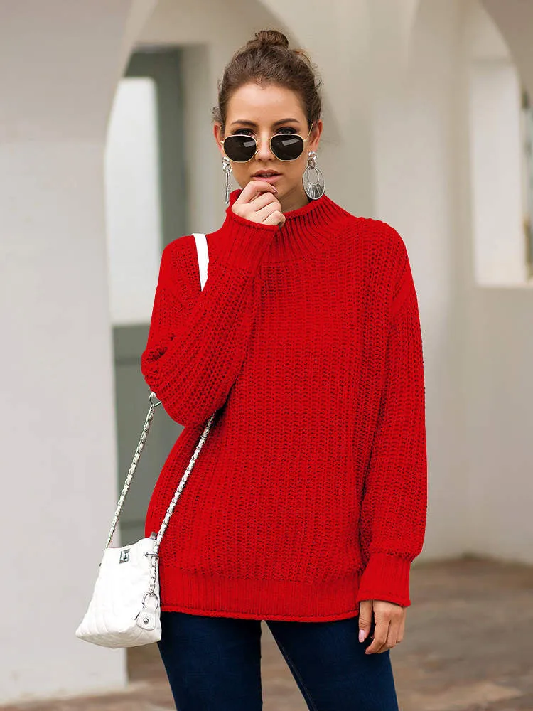 Autumn and Winter Women's Three-color Long-sleeved Turtleneck Sweater Loose Sweater