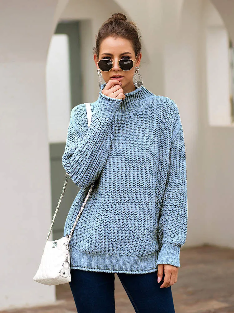 Autumn and Winter Women's Three-color Long-sleeved Turtleneck Sweater Loose Sweater