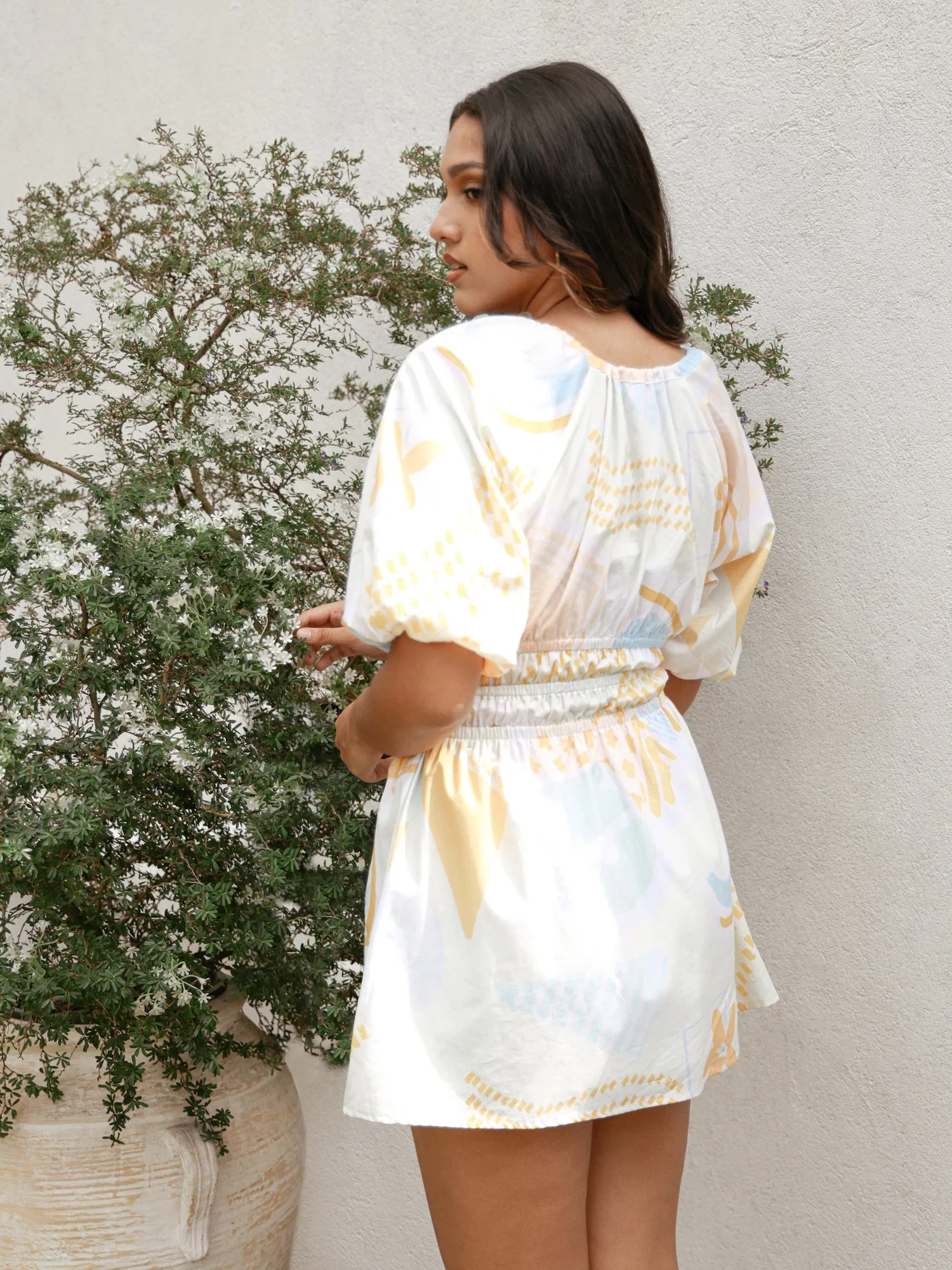 Ballon Sleeved Front Tieup Mini Dress