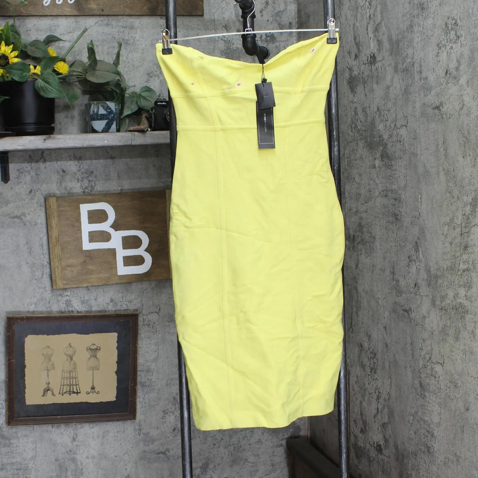 Bcbgmaxazria Azria Womens Strappy Bodycon Dress LHL6188611 Limelight Yellow L