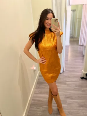 BE3009 orange metallic mini sweater dress