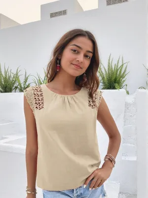 Beige Top With Lace Insert Detail