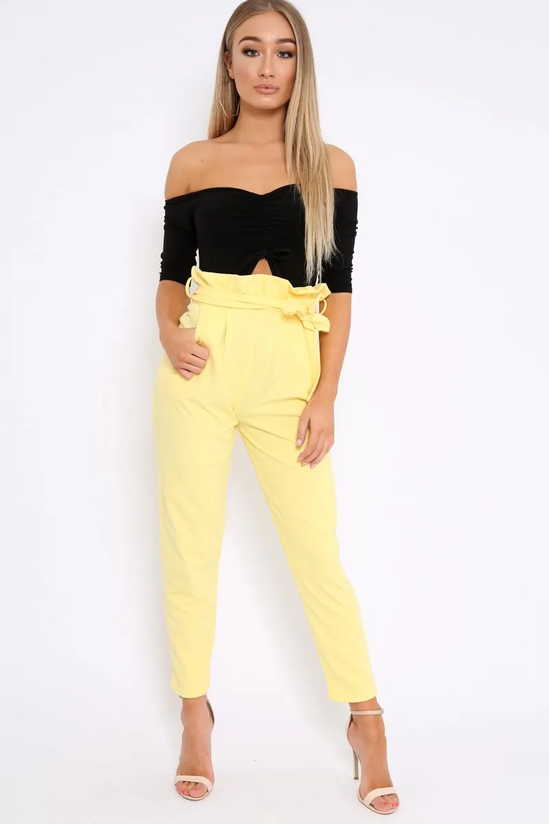 Black Bardot Ruched Front and Cut Out Bodysuit - Olivya