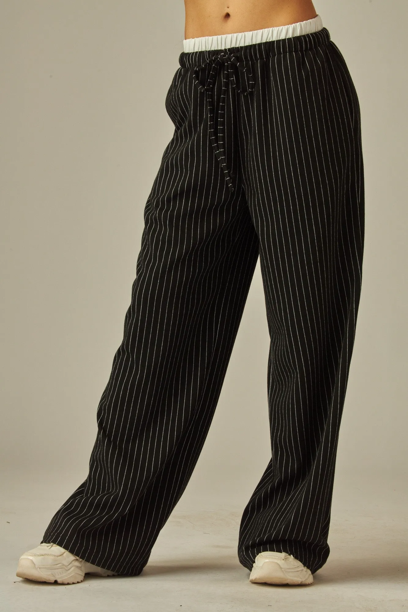 Black Boxer Waist Pinstripe Long Pants 3/4/25 9671