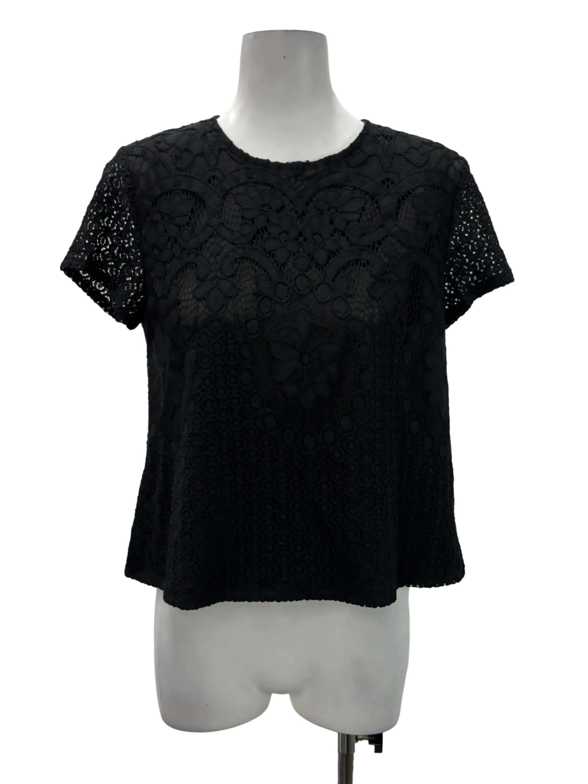 Black Floral Lace Roundneck Blouse