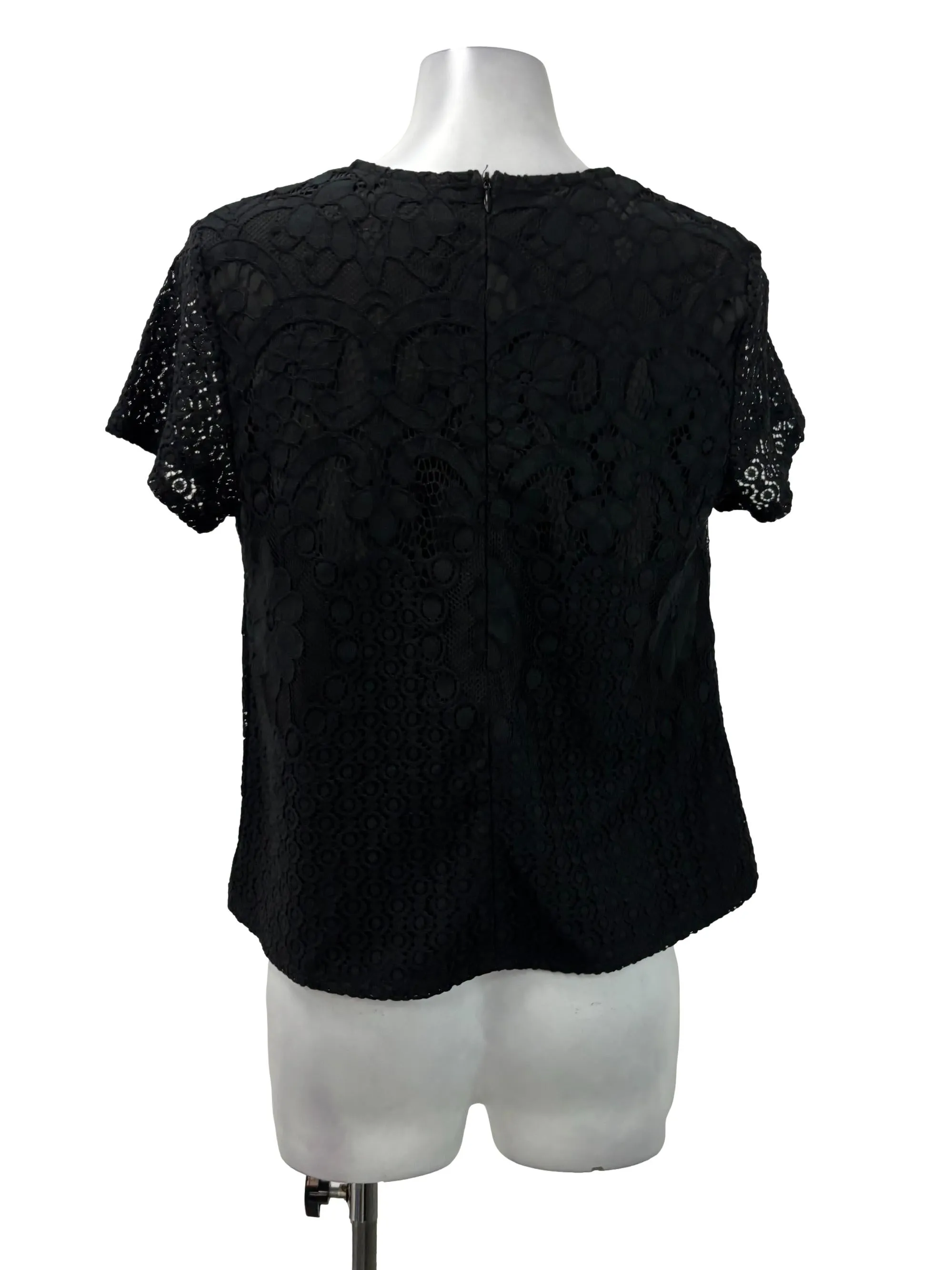Black Floral Lace Roundneck Blouse