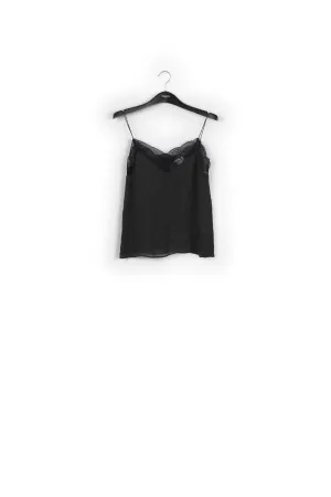 Black lace-trimmed polka dot slip top