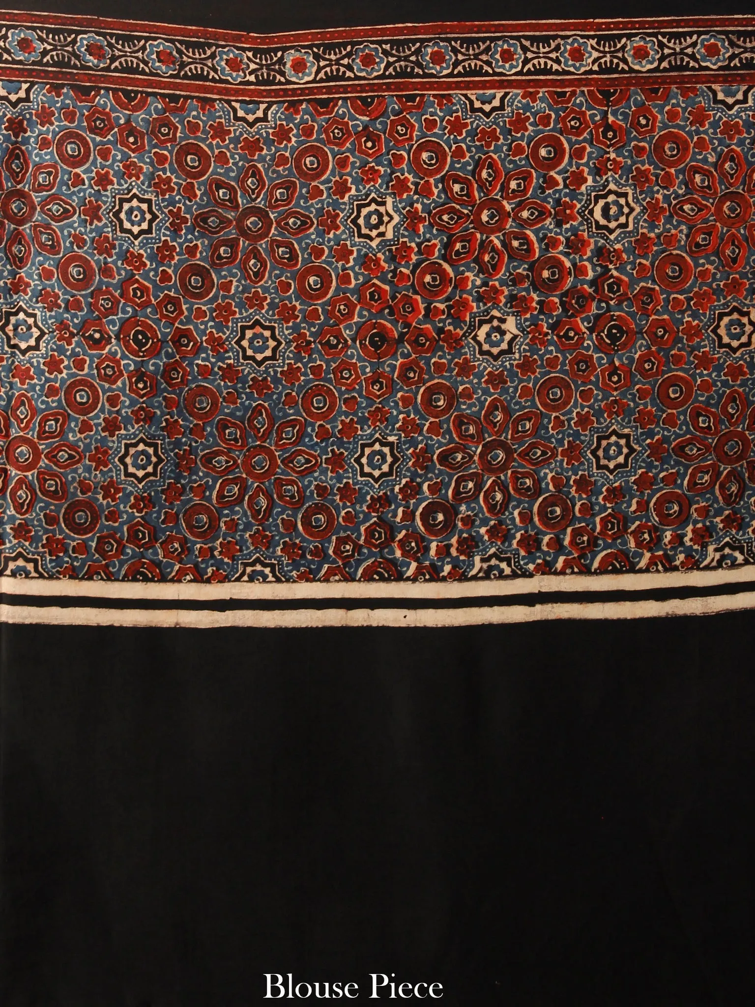 Black Maroon Indigo Beige Ajrakh Hand Block Printed Modal Silk Saree in Natural Colors - S031703344