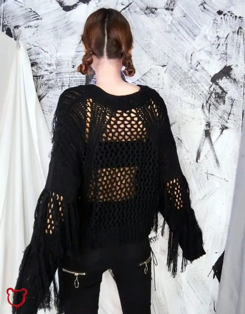 Black Ripped V-Neck Sweater