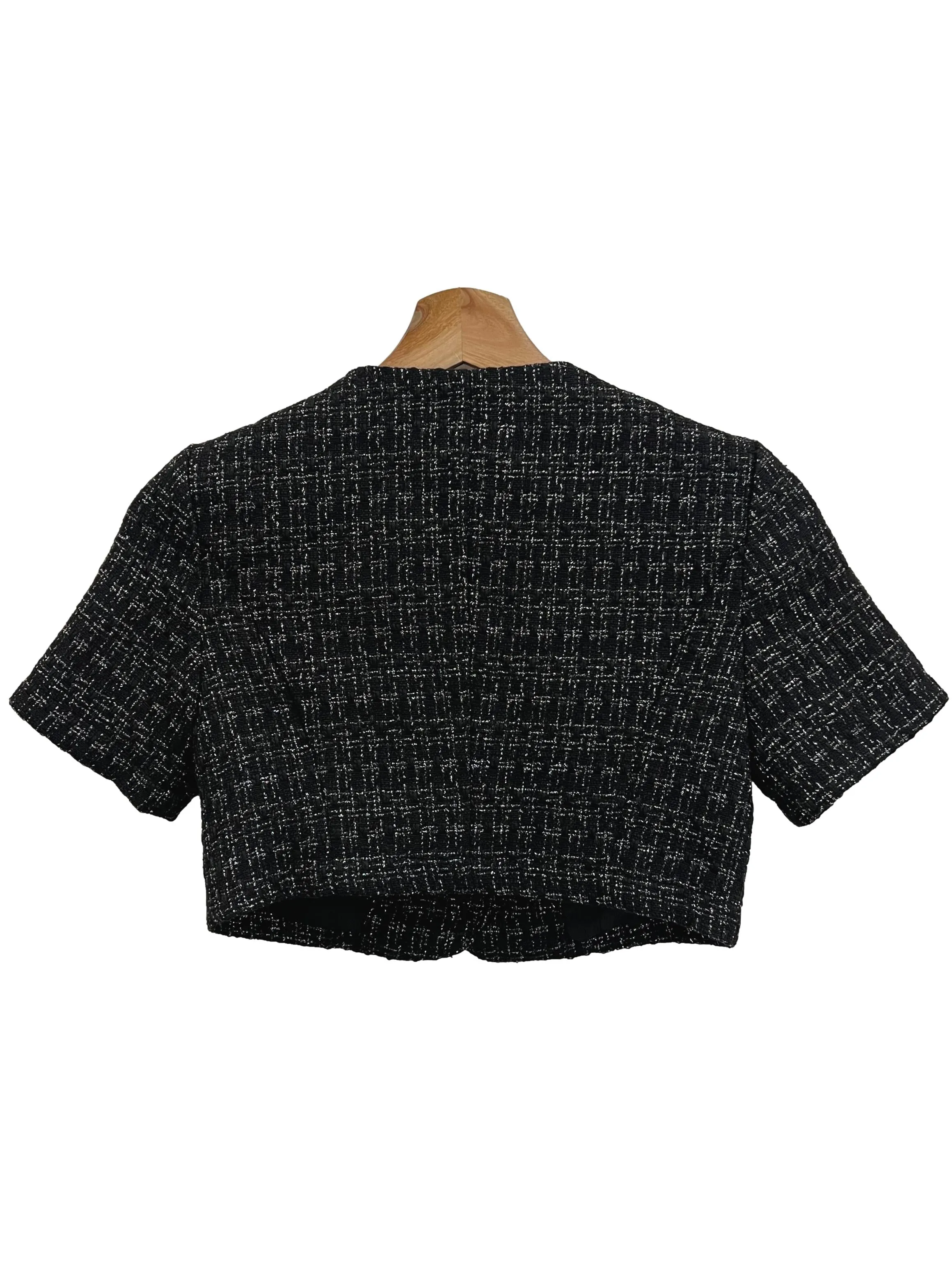 Black Tweed Pearl Buttons Top