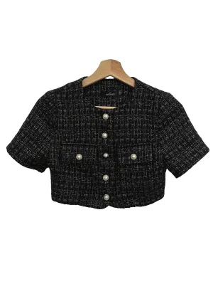 Black Tweed Pearl Buttons Top