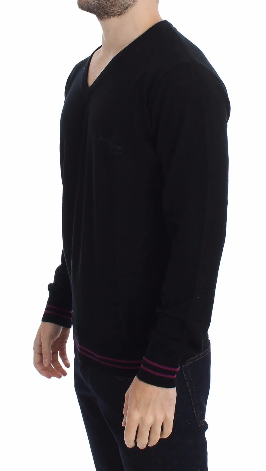 Black Wool V-neck Pullover Sweater