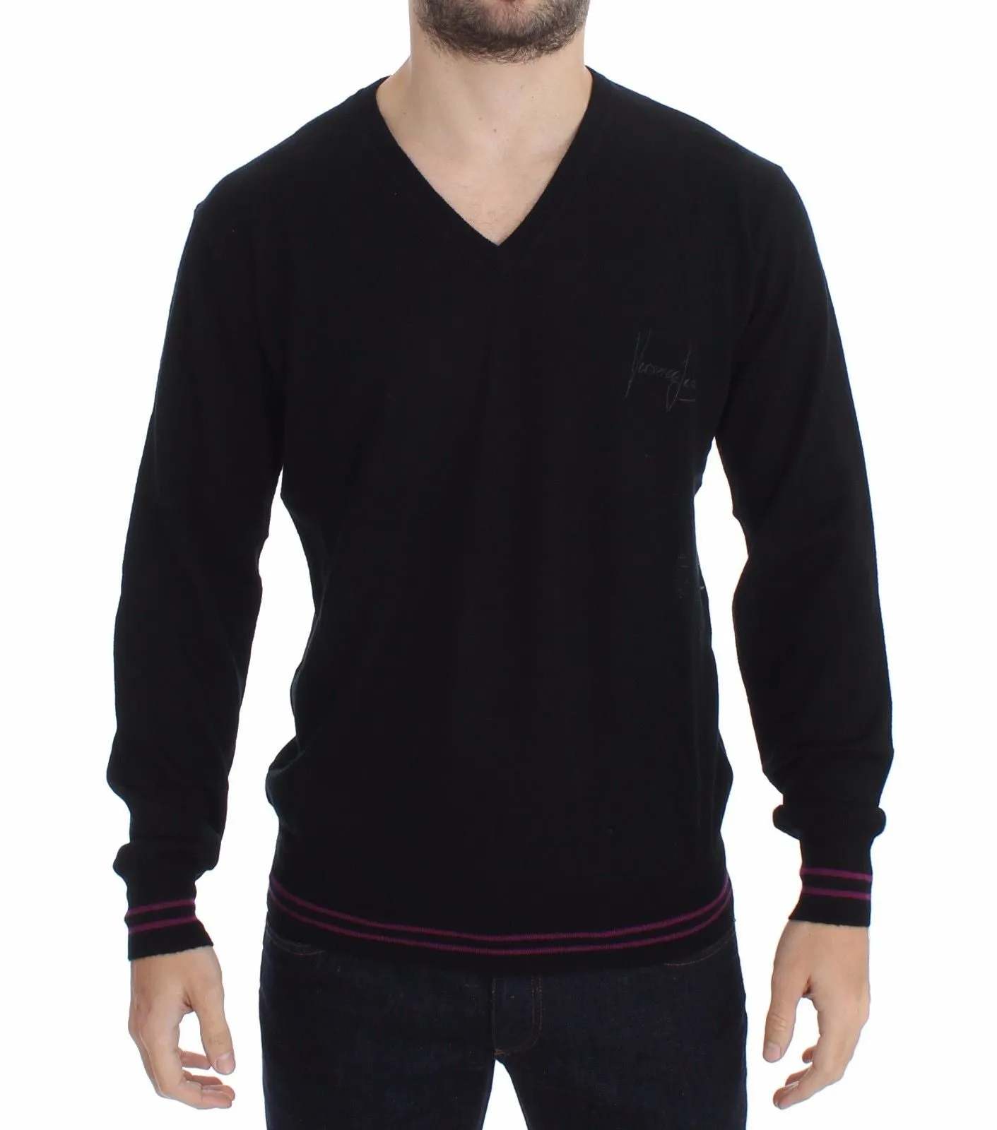 Black Wool V-neck Pullover Sweater