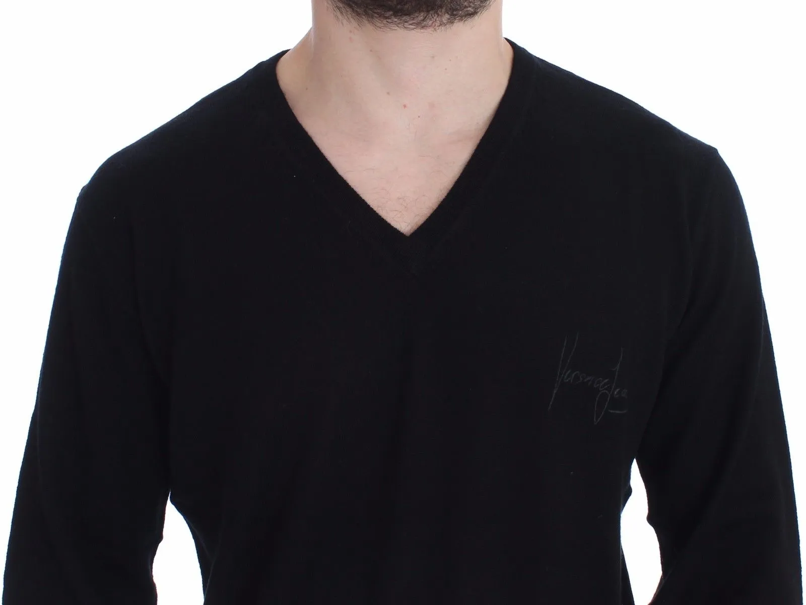 Black Wool V-neck Pullover Sweater