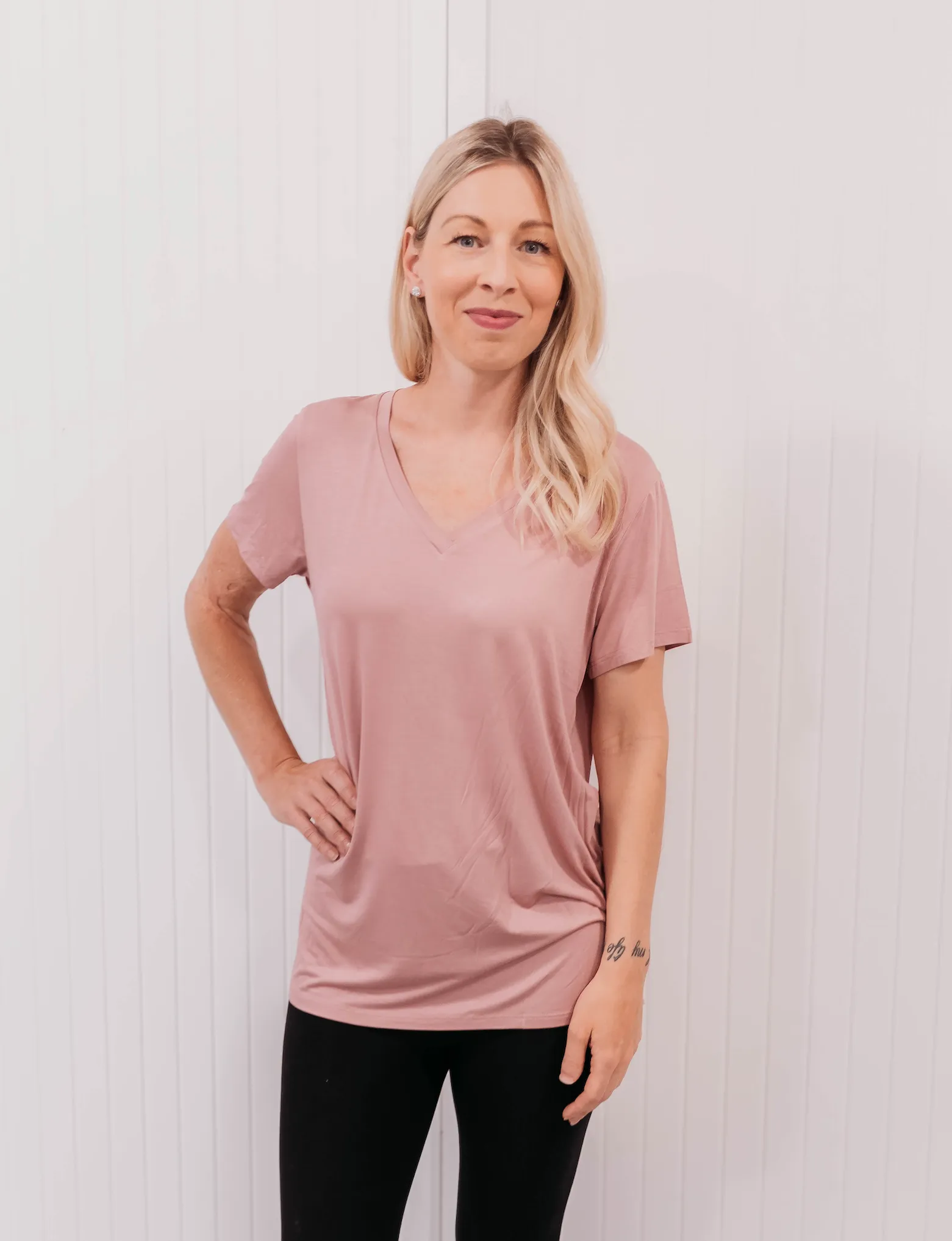 Blonde Ambition Basics V Neck Tee - Mauve