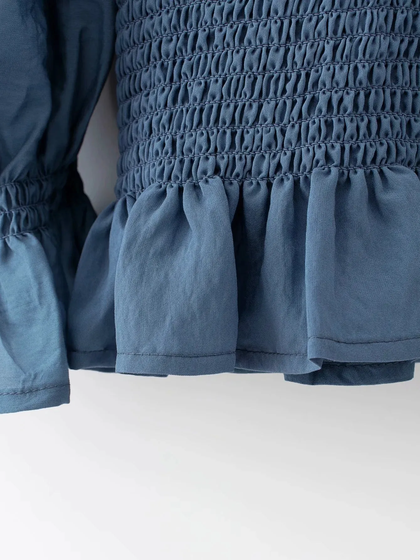 Blue Bubbles Sleeves Ruffles Blouse Irregular Hem Skirt Mini Dress Two-piece Set