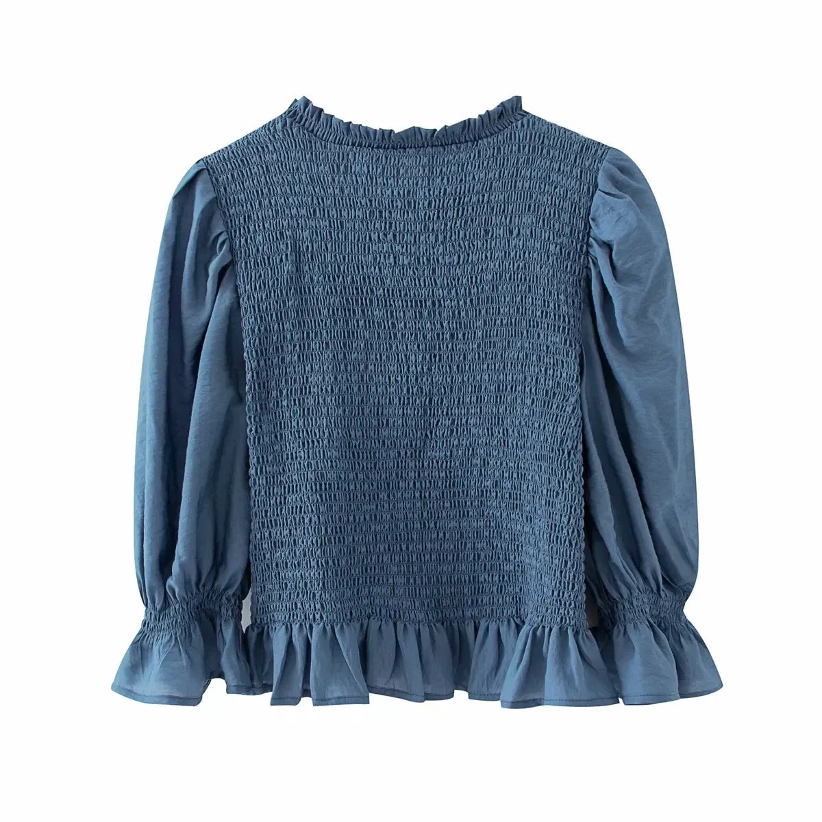 Blue Bubbles Sleeves Ruffles Blouse Irregular Hem Skirt Mini Dress Two-piece Set