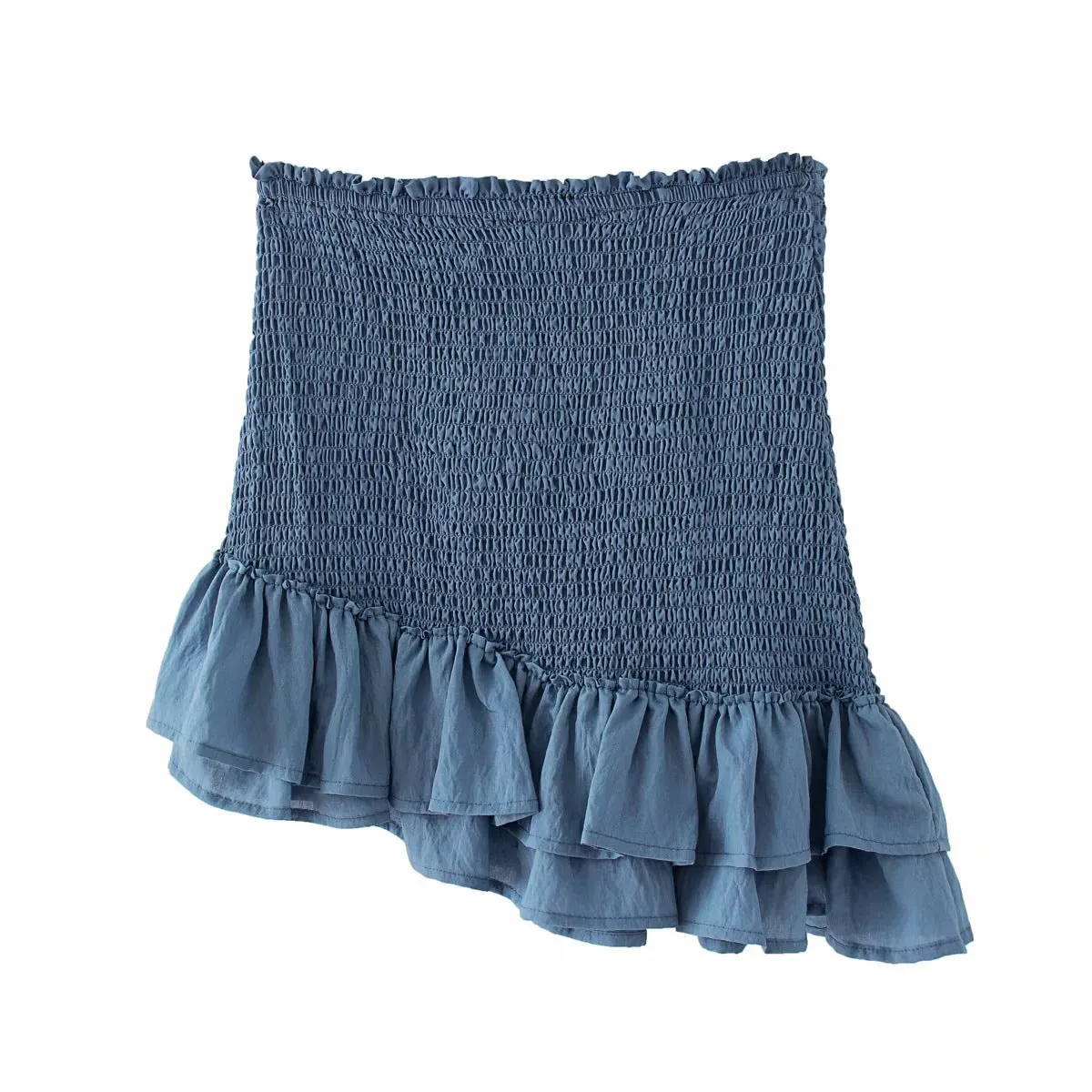 Blue Bubbles Sleeves Ruffles Blouse Irregular Hem Skirt Mini Dress Two-piece Set