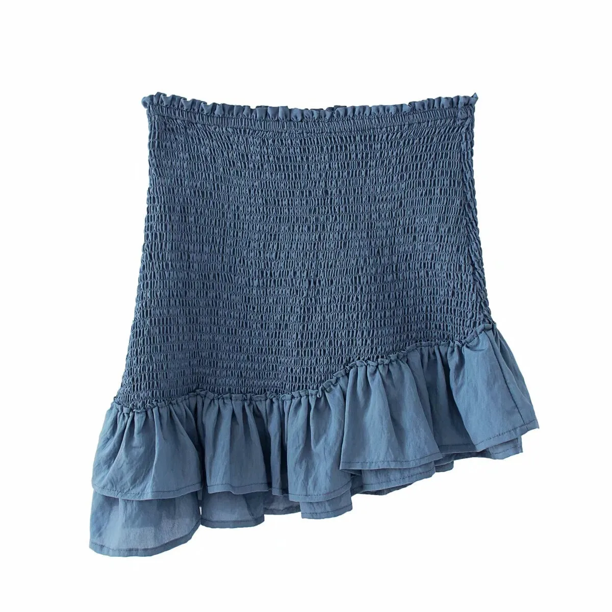 Blue Bubbles Sleeves Ruffles Blouse Irregular Hem Skirt Mini Dress Two-piece Set