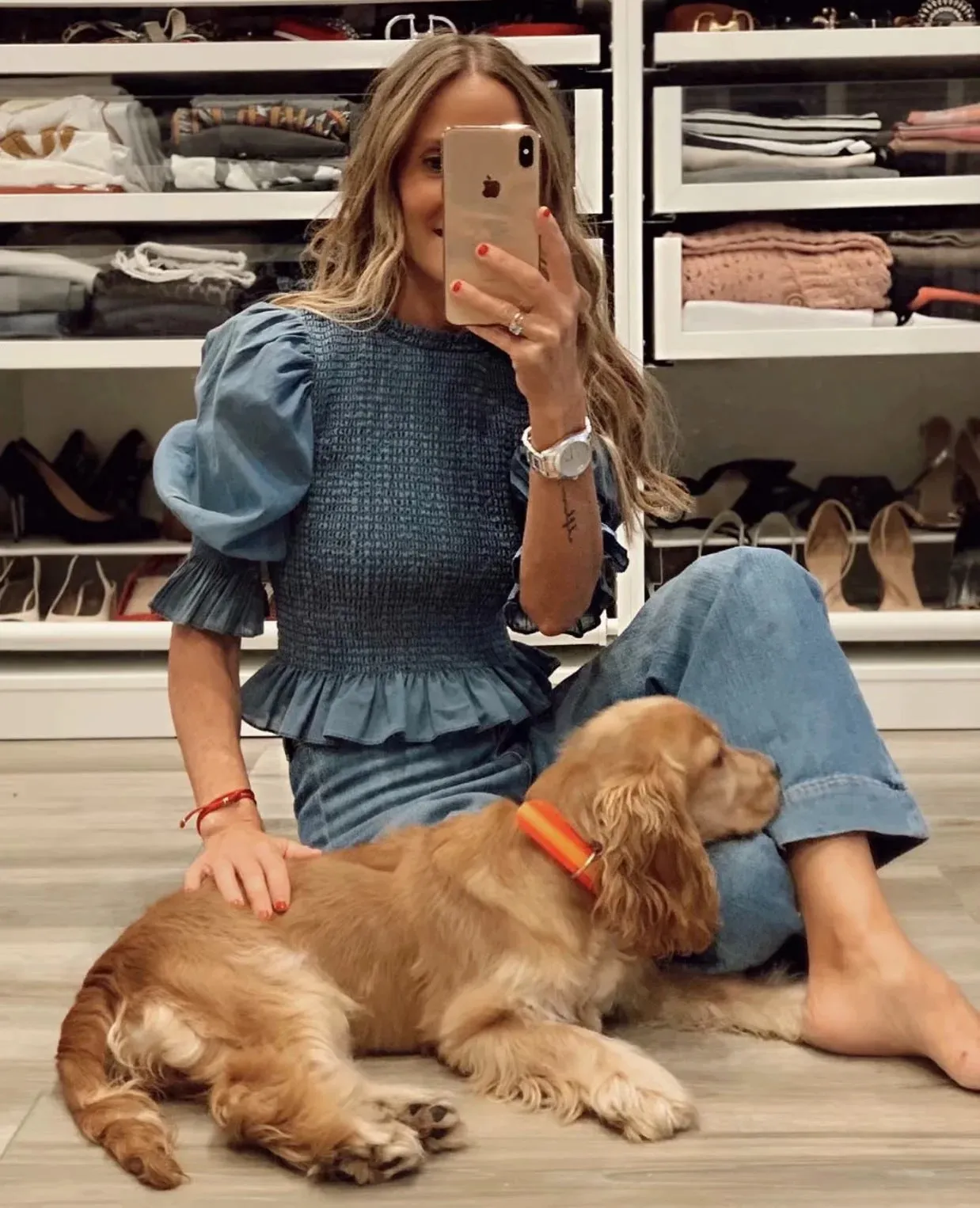 Blue Bubbles Sleeves Ruffles Blouse Irregular Hem Skirt Mini Dress Two-piece Set