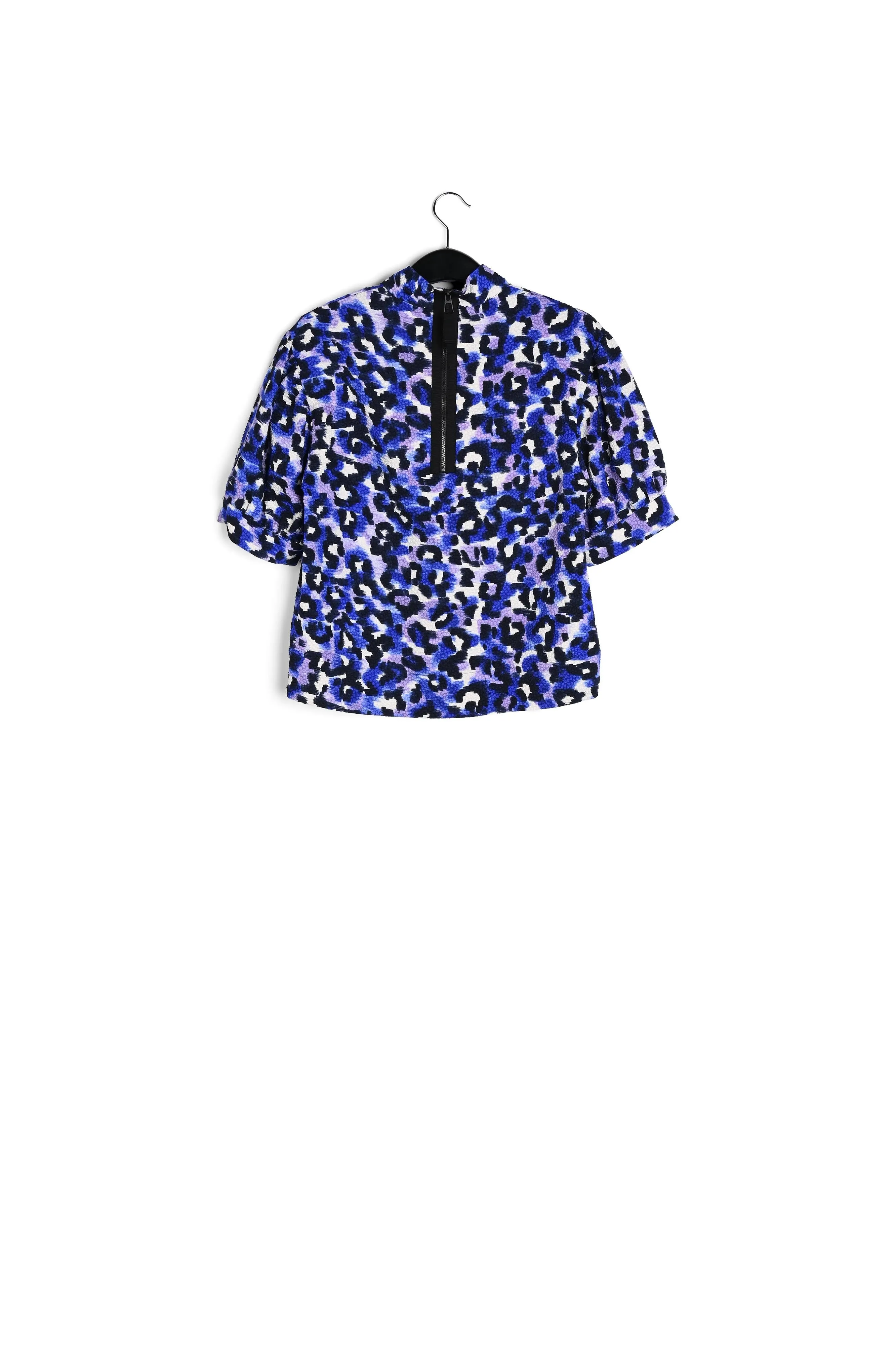 Blue, purple and off-white leopard print top