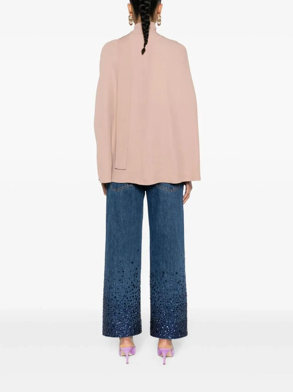 Blush Pink Silk Tie-Neck Blouse