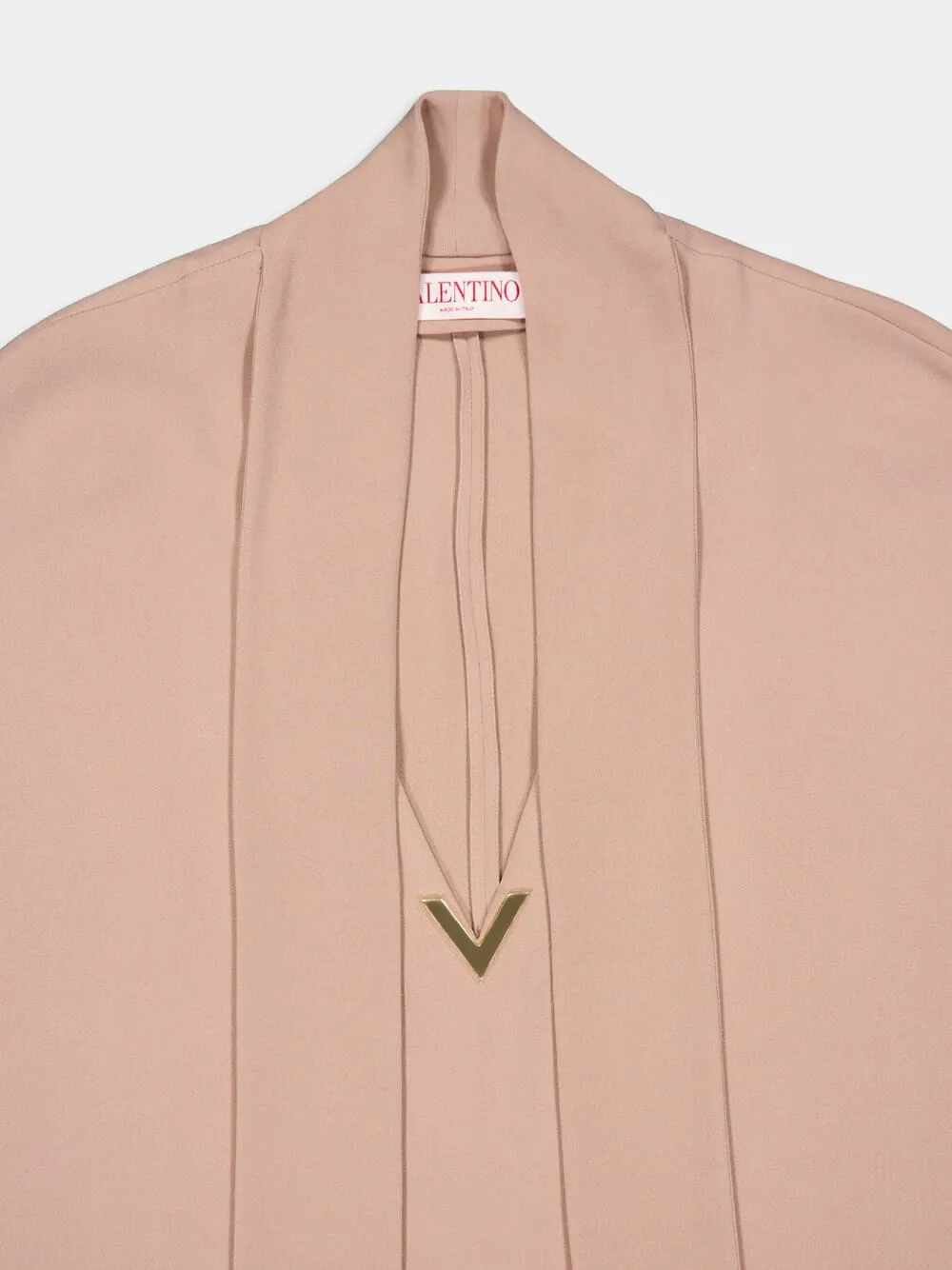 Blush Pink Silk Tie-Neck Blouse