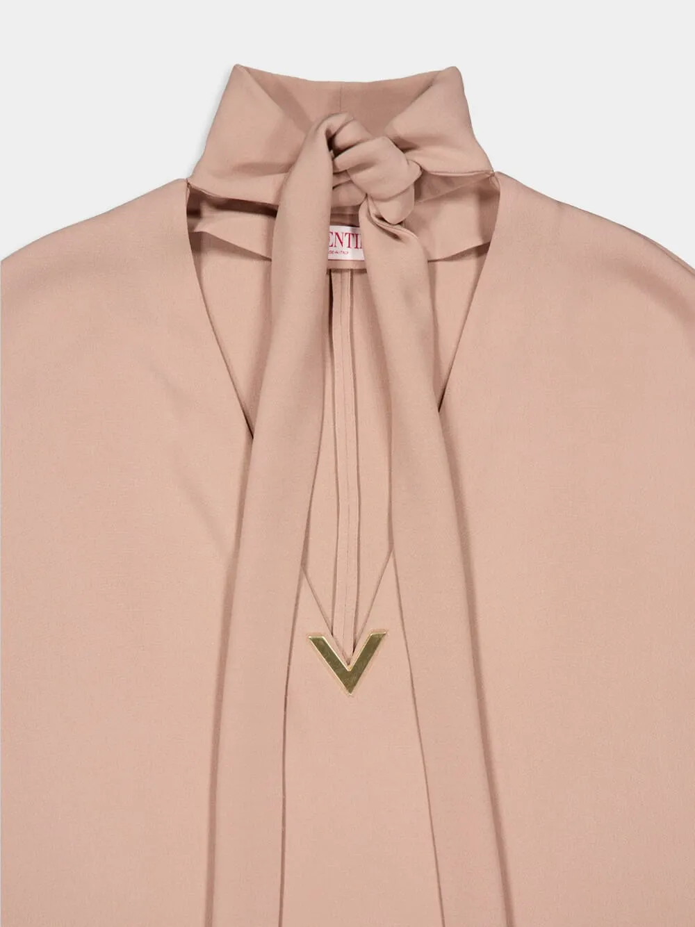 Blush Pink Silk Tie-Neck Blouse