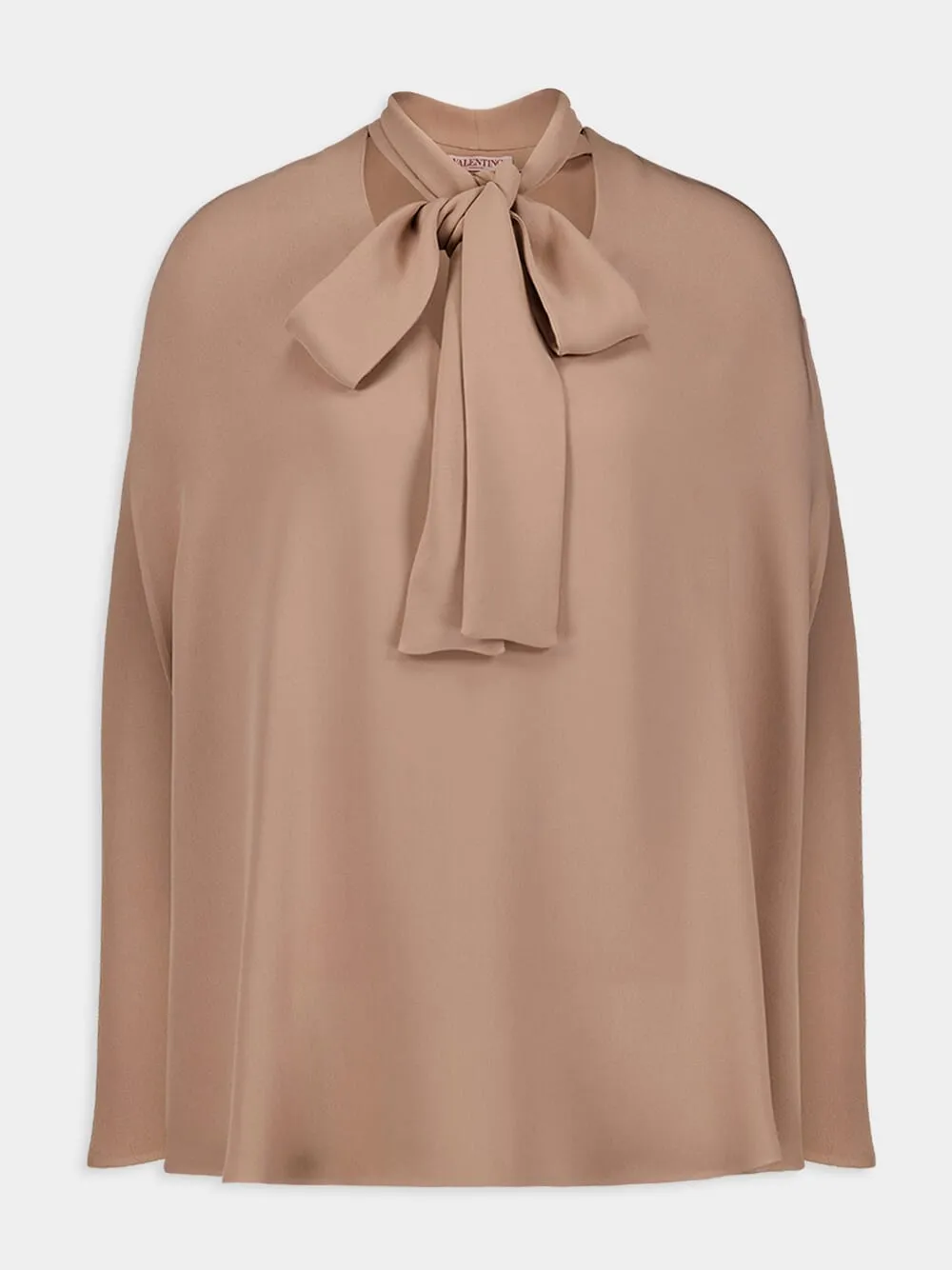 Blush Pink Silk Tie-Neck Blouse