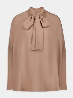 Blush Pink Silk Tie-Neck Blouse