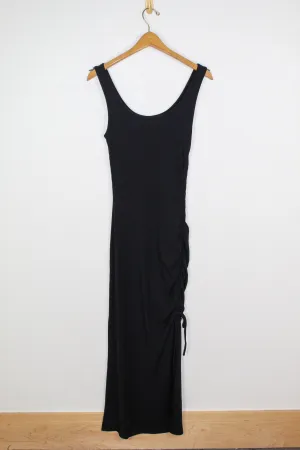 Bobi Scoop Neck Tie Shirred Slit Dress