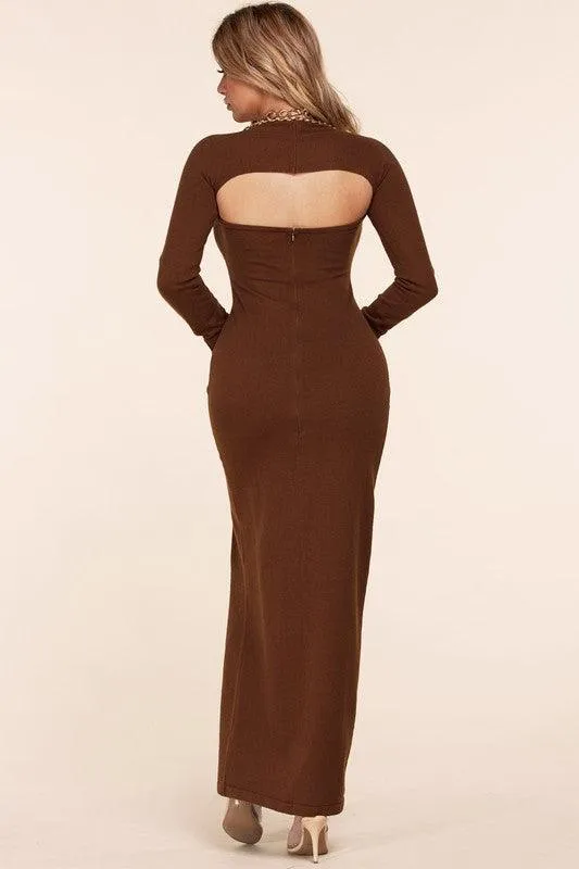 BODYCON LONG MAXI KNIT DRESS WITH CHAIN DETAIL