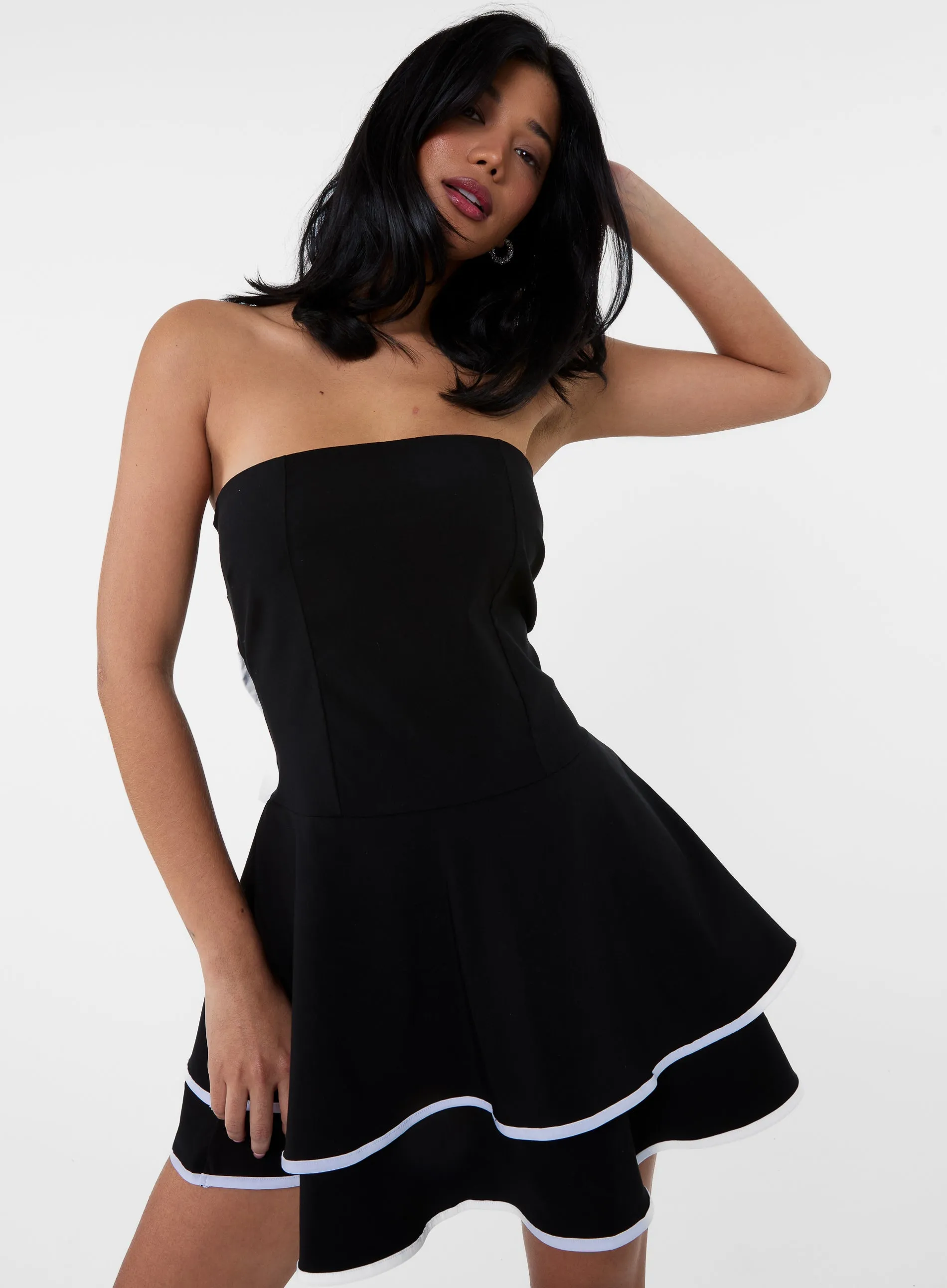 Bow Back Contrast Binding Bandeau Dress
