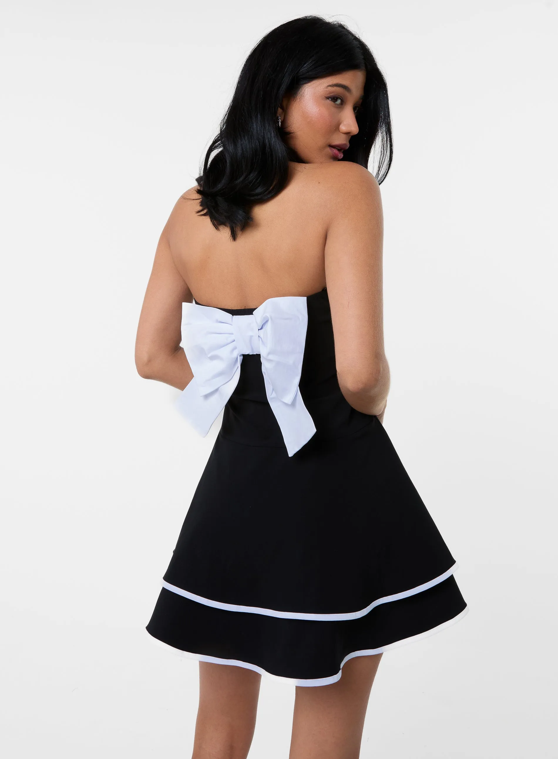 Bow Back Contrast Binding Bandeau Dress