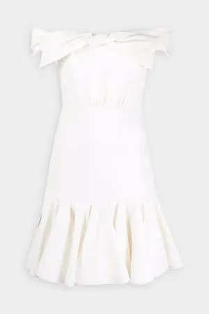 Bow Off-The-Shoulder Ruffle Mini Dress in Ivory