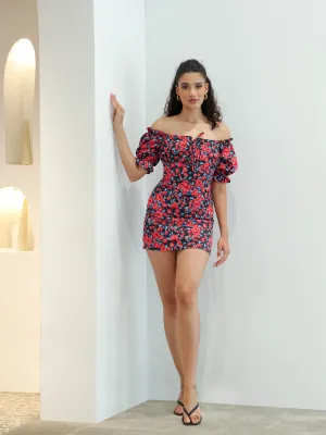 Bustier Detailed Floral Mini Dress
