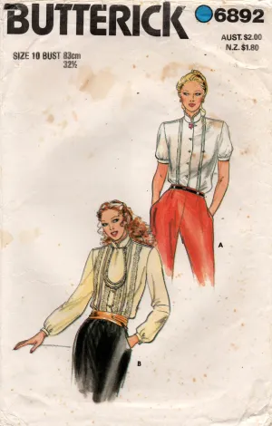 Butterick 6892 Womens Blouse with Optional Jabot 1980s Vintage Sewing Pattern Size 10 Bust 32 1/2 inches