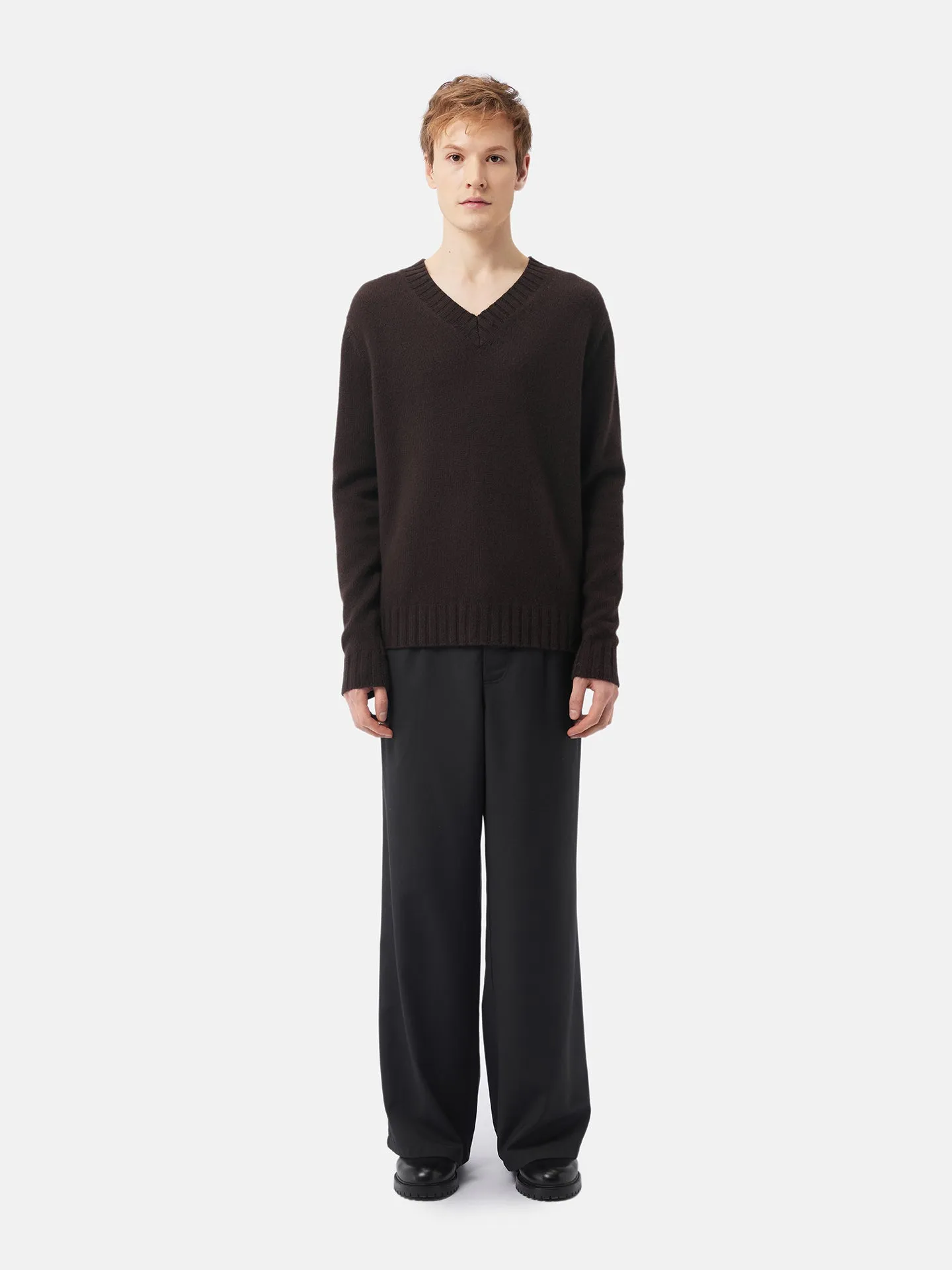 Cashmere Ribbed-Knit V-Neck