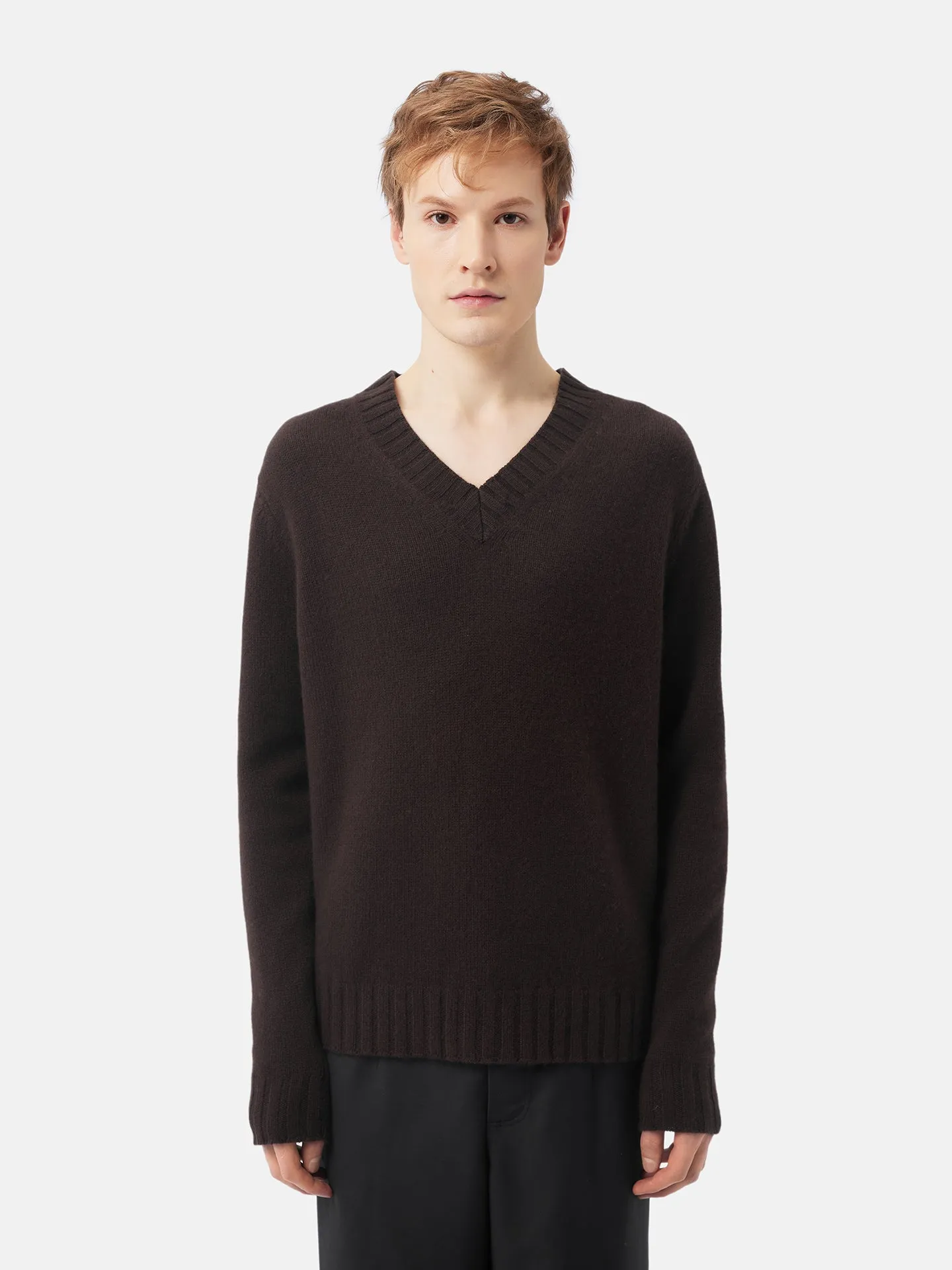 Cashmere Ribbed-Knit V-Neck