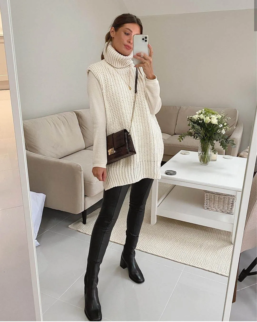 Casual Pile Collar High-collared Sweaters Mini Dresses Black